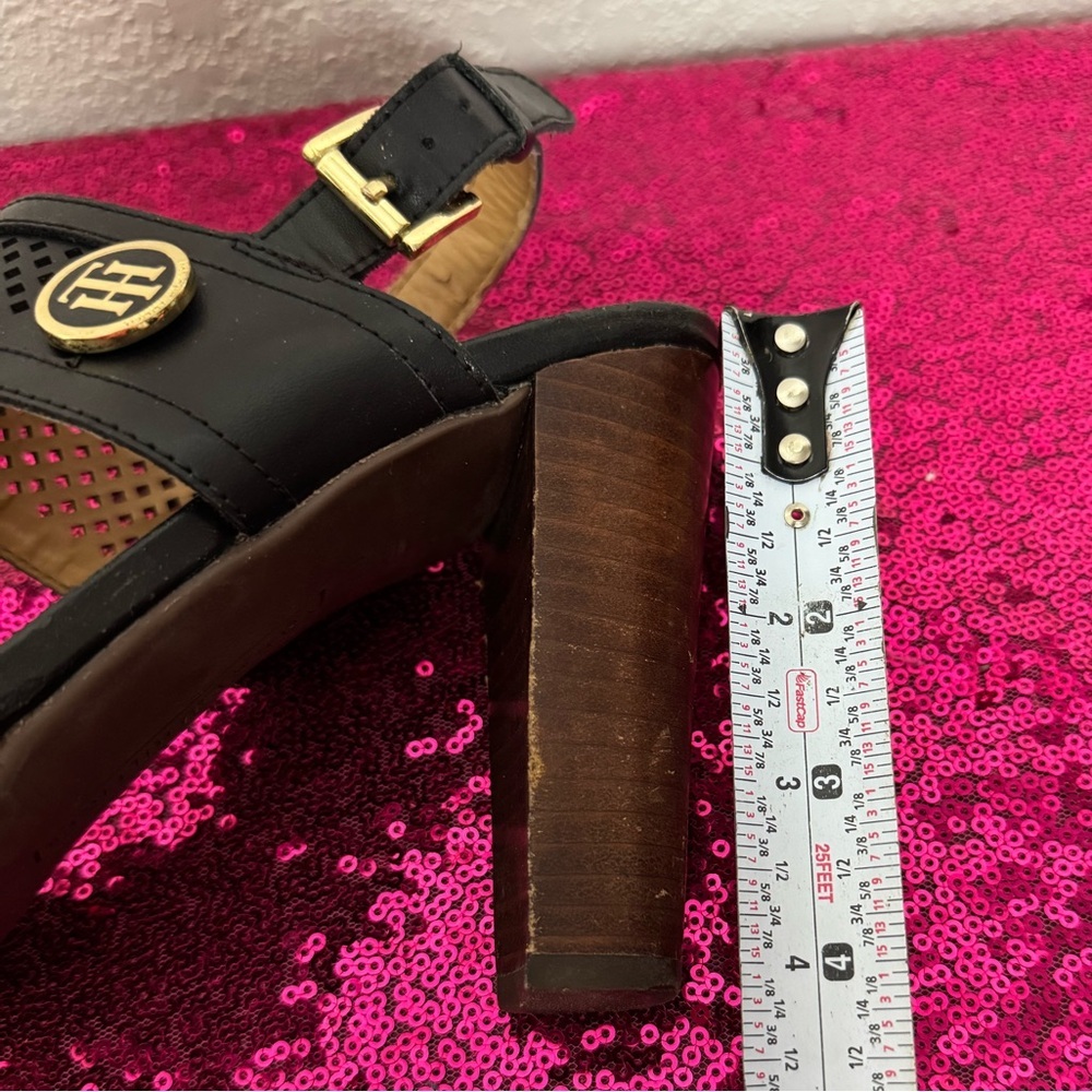 TOMMY HILFIGER 🖤 Black & Brown Perforated Leather Heels (Women’s Size 7.5) - Picture 10 of 12
